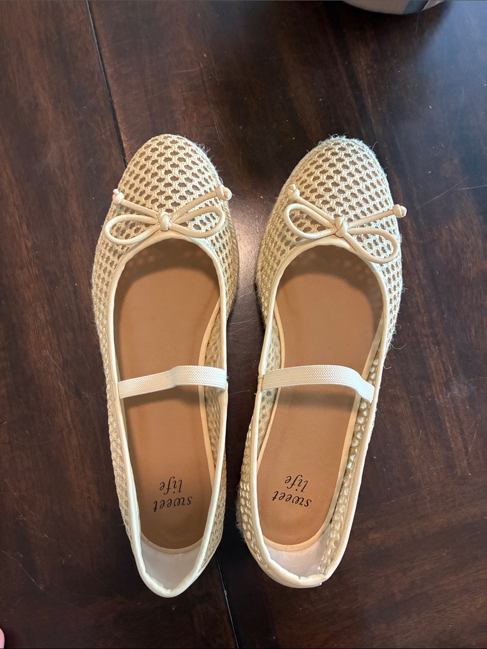 Cream Woven Ballet Flats with Elastic Strap